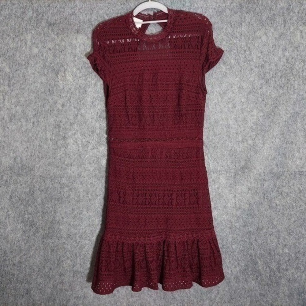Anthropologie Foxiedox Dress Women M Burgundy Embroidery Sheath Cocktail Elegant